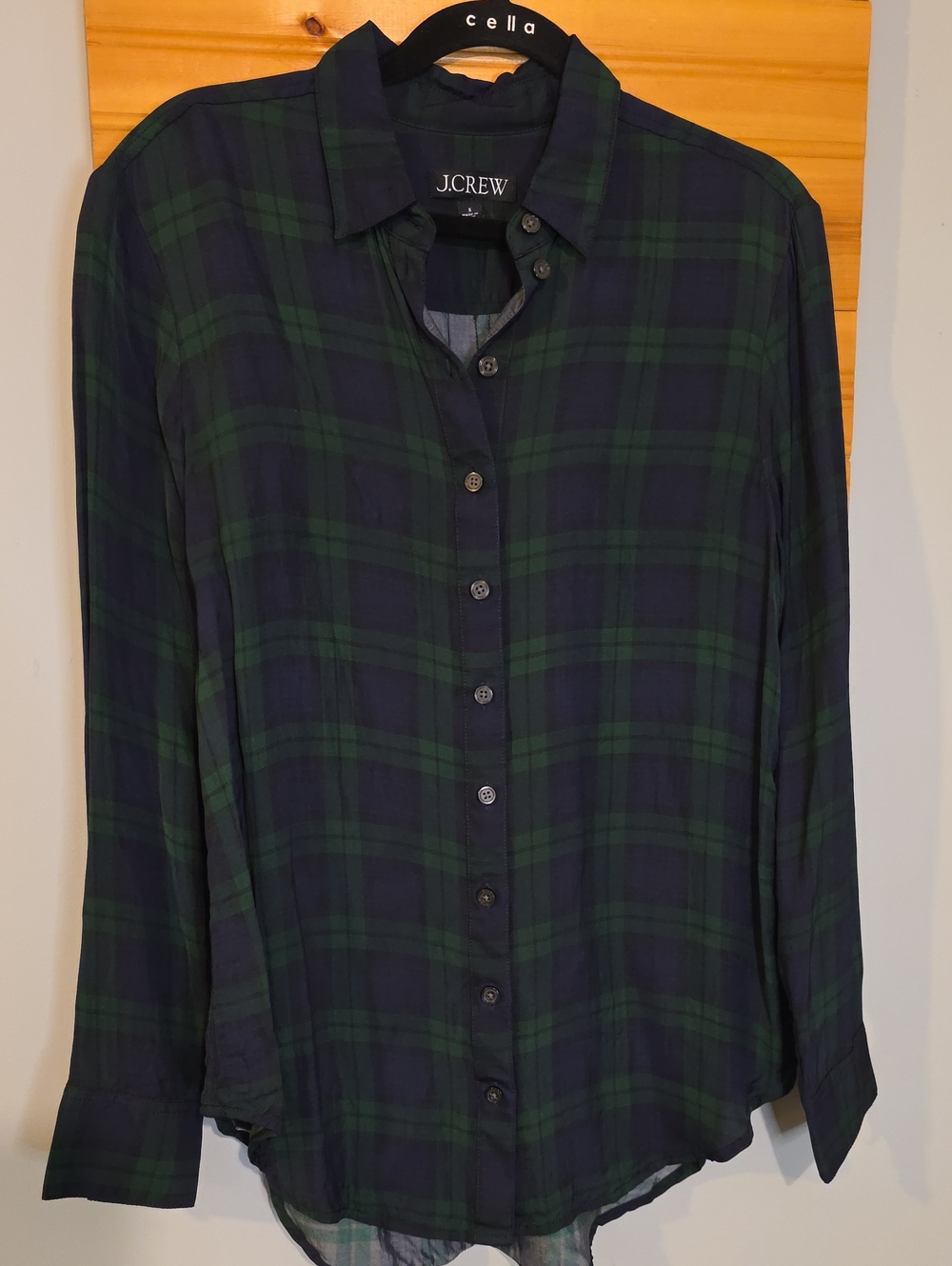 J.Crew Black Watch‎ Plaid Viscose Button Down Shirt Long Sleeve Preppy - Small